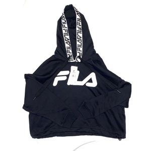 Fila Logo Taping Crop Hoodie 1X Plus Size Black